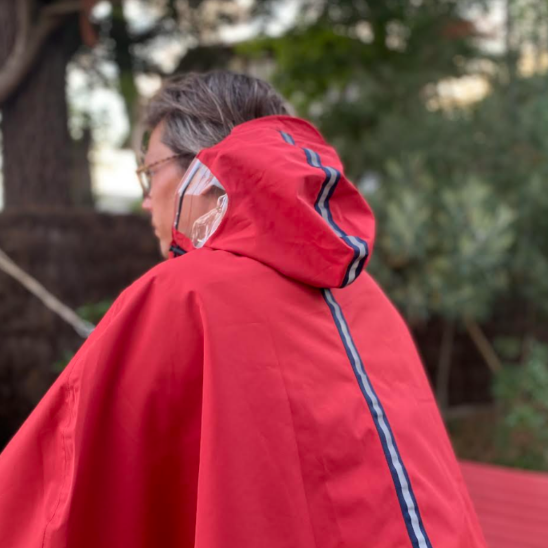 Poncho Imperméable Vélo / Trottinette électrique - Tissu Oxford - Avec Capuche Ajustable Et Volet Transparent - Pour 1 Ou 2 Personnes - Rouge